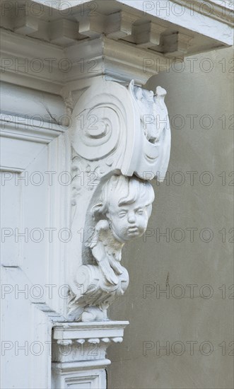 Detail of figurative door bracket, Unitarian Meeting House, Ipswich, Suffolk, c2013 Artist