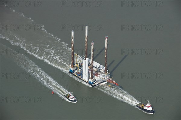 Wind farm construction vessel en route to a construction site, Harwich Harbour, Suffolk, c2010s(?)