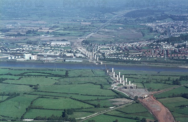 Avonmouth Bridge under construction, Shirehampton, Bristol, 1970