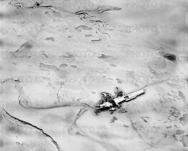 Wreckage of a Douglas A-26B Invader light bomber at Warton Bank, Lancashire, 1948