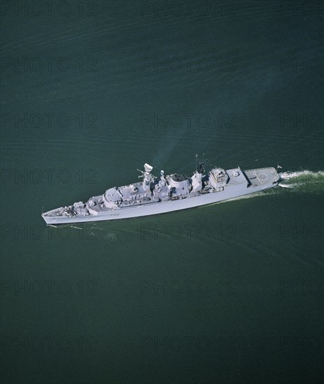 Royal Navy Type 22 frigate HMS 'Broadsword' off Plymouth, Devon, 1990