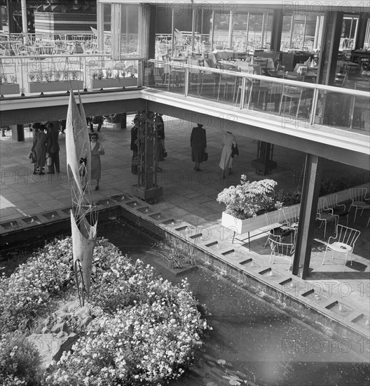 Courtyard of the Regatta Restaurant, Festival of Britain site, South Bank, Lambeth, London, 1951