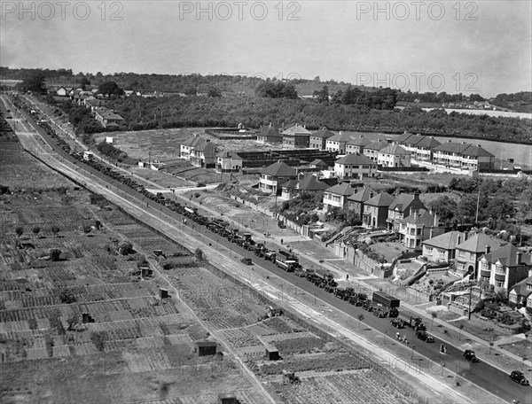 Traffic jam on the outskirts of Rochester, Kent, 1938