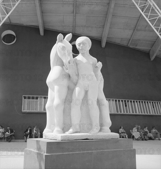 Boy and Foal', sculpture by David McFall, Festival of Britain, South Bank, Lambeth, London, 1951