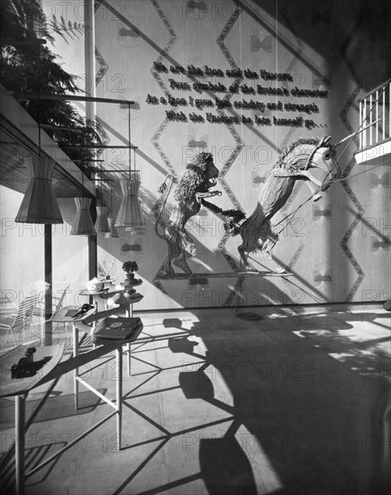 The Lion and Unicorn Pavilion interior, Festival of Britain, South Bank, Lambeth, London, 1951