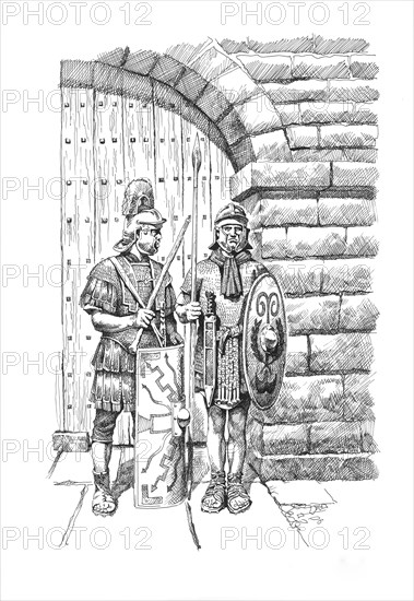 Roman soldiers on sentry duty on Hadrian's Wall, c1985-c2000