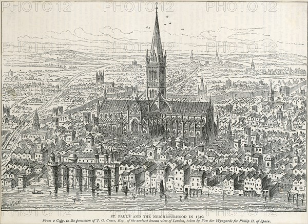 Old St Paul's Cathedral, City of London, 1540 (c1883-c1885)