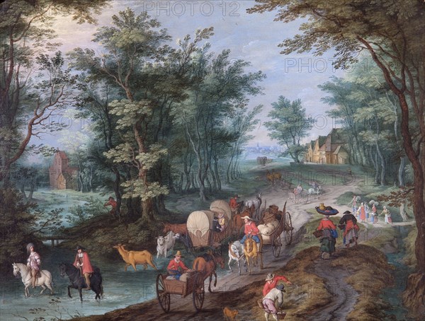 Landscape with Figures Crossing a Brook', 17th century