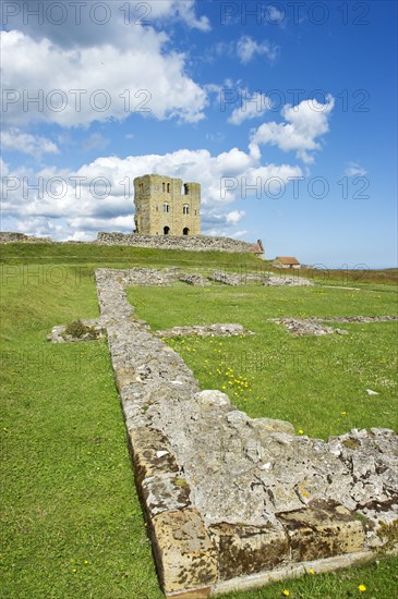 Keep and foundations of the ruined Great Hall, Scarborough Castle, North Yorkshire, 2011