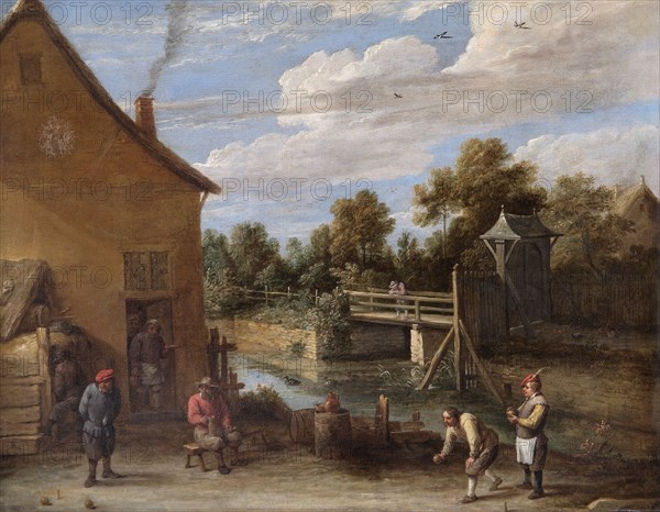 Peasants Playing Bowls in front of an Inn by a River', 17th century