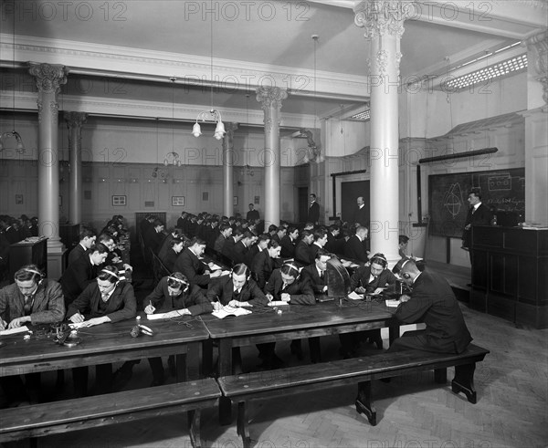 Trainee radio operators, Marconi House, the Strand, London, 1913