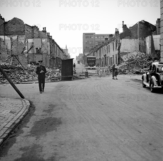 Wartime bomb damage, Long Acre, Nechells, Birmingham, West Midlands, World War II, 29 July 1942