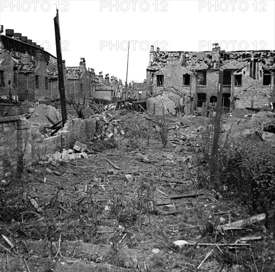 Wartime bomb damage, Long Acre, Nechells, Birmingham, West Midlands, World War II, 29 July 1942