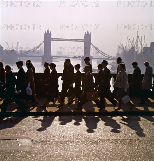 Pedestrians on London Bridge, London, 1960s