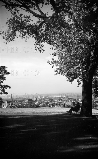 View towards Tilbury Docks, Essex, from the heights behind Gravesend, Kent, c1945-c1965