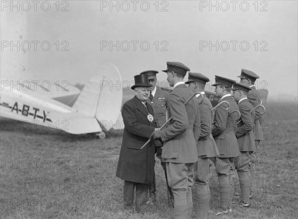 Visiting dignitary meeting airmen at Heston Aerodrome, Hounslow, London, c1933-c1935