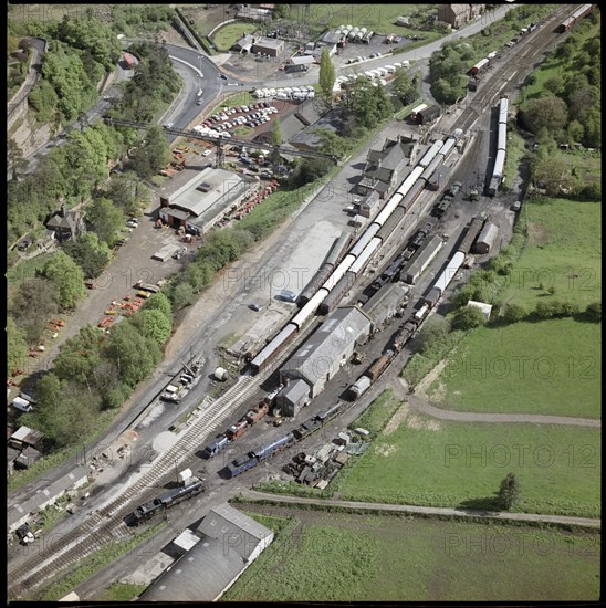 Steam trains at Bridgnorth Station on the private Severn Valley Railway, Shropshire, 1972