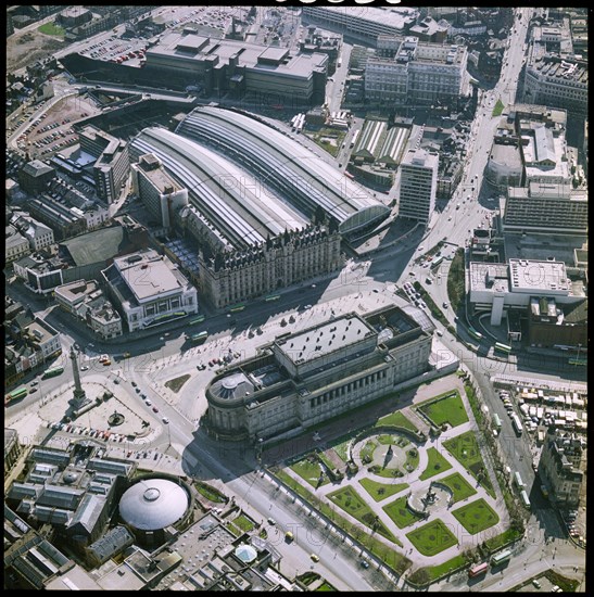 St George's Hall, St John's Gardens and Lime Street Railway Station, Liverpool, Merseyside, 1980