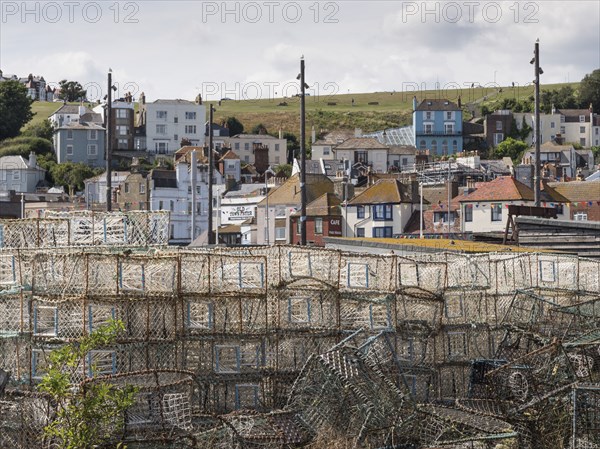 Lobster pots on Stade Beach, Hastings, East Sussex, c2010s