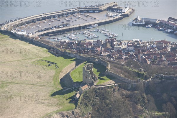 Harbour and ruins of the Castle, Scarborough, North Yorkshire, 2014