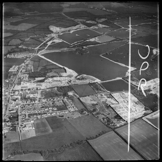 Gravel extraction and new water filled gravel pits, South Cerney, Gloucestershire, 1973