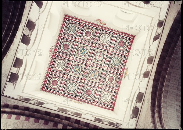 Decoration on the ceiling of the tower, St Albans Cathedral, Hertfordshire, 1958