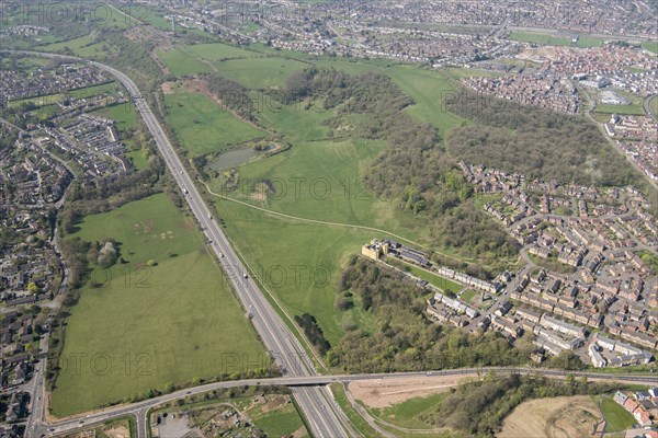 Lynchet and ditch earthwork remains and landscape park at Stoke Park, Bristol, 2018