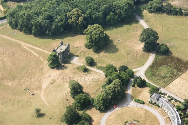 Crop marks revealing the buried foundations of Tixall Hall, Staffordshire, 2018