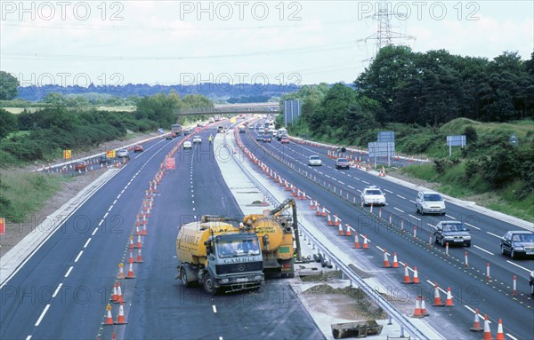 Roadworks at Contraflow on M27 Motorway, Hampshire. Artist: Unknown.