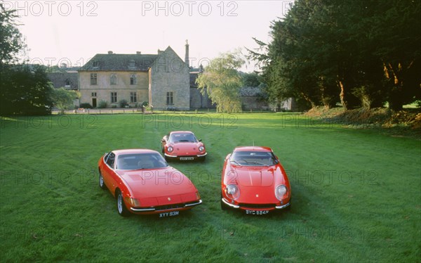 Ferrari group. Ferari Daytona 365GTB,246 Dino and 275 GTB. Artist: Unknown.