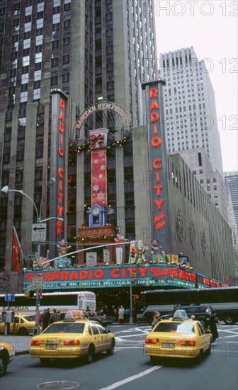 New York street scene,Radio City music hall. Artist: Unknown.