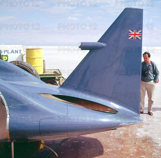 Donald Campbell examines Bluebird, Lake Eyre, Australia, 1960s. Artist: Unknown.