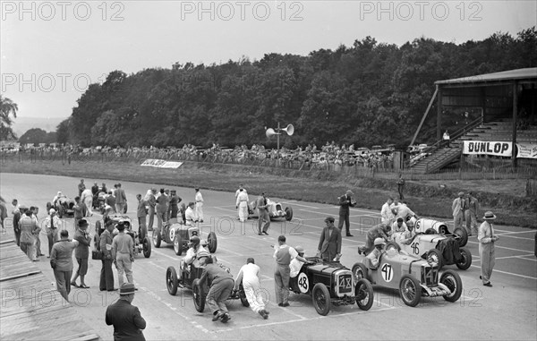 Motor race at Donington Park, Leicestershire, 1936. Artist: Bill Brunell.