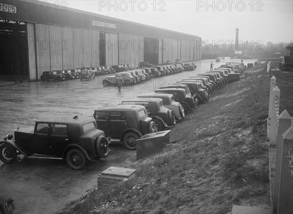 Cars at the Riley Motor Club Rally, Croydon Aerodrome, 25 April 1931. Artist: Bill Brunell.