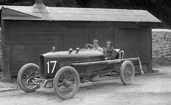 WJ Watson's Vauxhall at the RAC Isle of Man TT race, 10 June 1914. Artist: Bill Brunell.