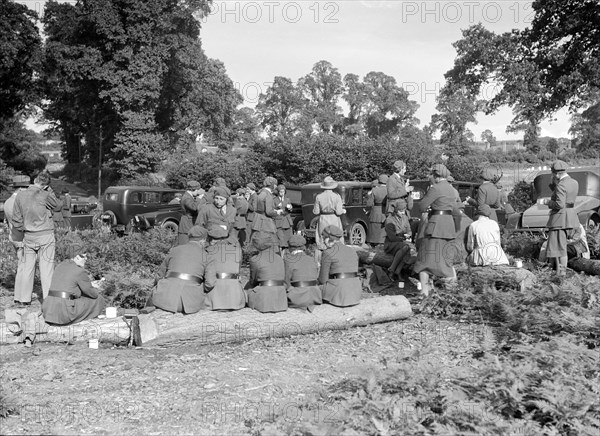 Women at a First Aid Nursing Yeomanry (FANY) trial or rally, 1931.   Artist: Bill Brunell.