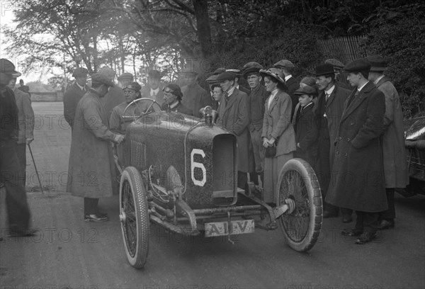 AJ Hancock's 3308 cc Vauxhall at the RAC Isle of Man TT race, 10 June 1914. Artist: Bill Brunell.