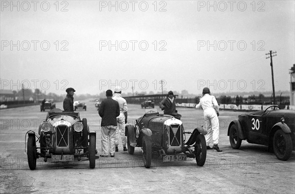 Two Salmson cars on the start line at a JCC Members Day, Brooklands. Creator: Bill Brunell.