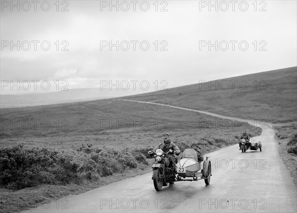 1208 cc Harley-Davidson and sidecar of RW Praill, winner of a silver award, MCC Torquay Rally, 1937. Artist: Bill Brunell.