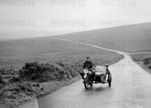 490 cc Norton and sidecar of FW Osborne, winner of a silver award, MCC Torquay Rally, July 1937. Artist: Bill Brunell.