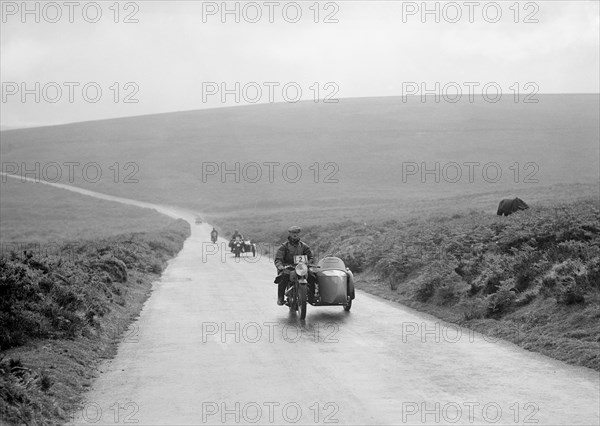 490 cc AJW and sidecar of GH Bull, winner of a premier award, MCC Torquay Rally, July 1937. Artist: Bill Brunell.