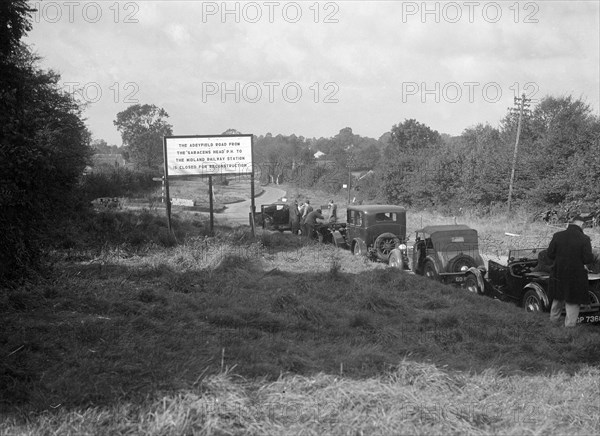 Cars taking part in the Bugatti Owners Club car treasure hunt, 25 October 1931. Artist: Bill Brunell.