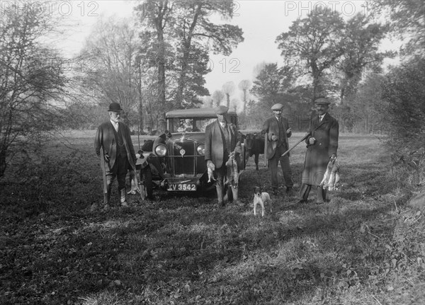 Shooting party with a 1928 Talbot 14/45. Artist: Bill Brunell.