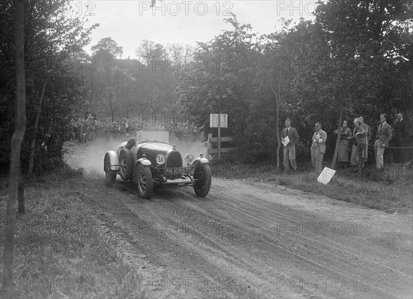 Bugatti Type 43, Bugatti Owners Club Hill Climb, Chalfont St Peter, Buckinghamshire, 1935. Artist: Bill Brunell.