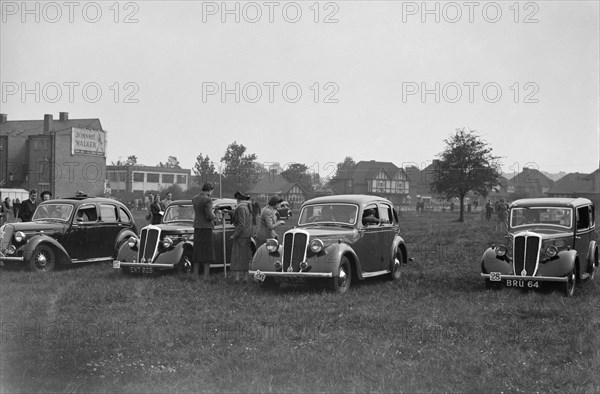 Two Standard Flying Twelves and a Flying Nine at the Standard Car Owners Club Gymkhana, 8 May 1938. Artist: Bill Brunell.