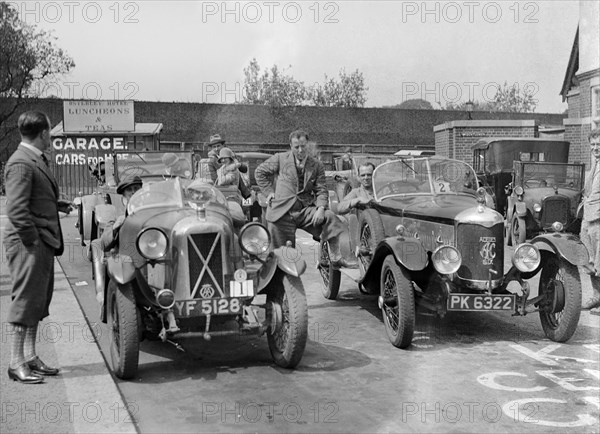 Cars at the North West London Motor Club Trial, Osterley Park Hotel, Isleworth, 1 June 1929. Artist: Bill Brunell.