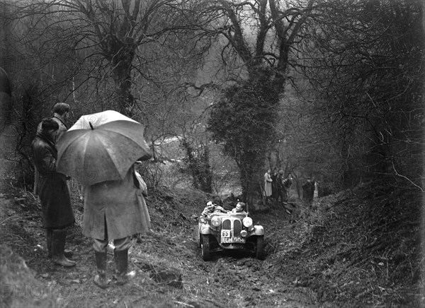 1937 Frazer-Nash BMW 319/55 taking part in the Petersfield Trial, 1938. Artist: Bill Brunell.