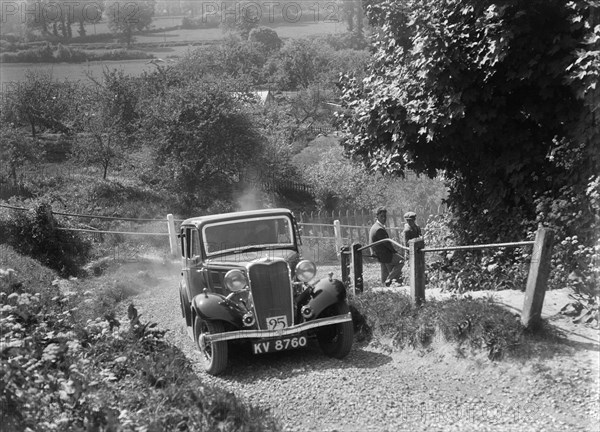 1934 Singer saloon taking part in a West Hants Light Car Club Trial, Ibberton Hill, Dorset, 1930s. Artist: Bill Brunell.