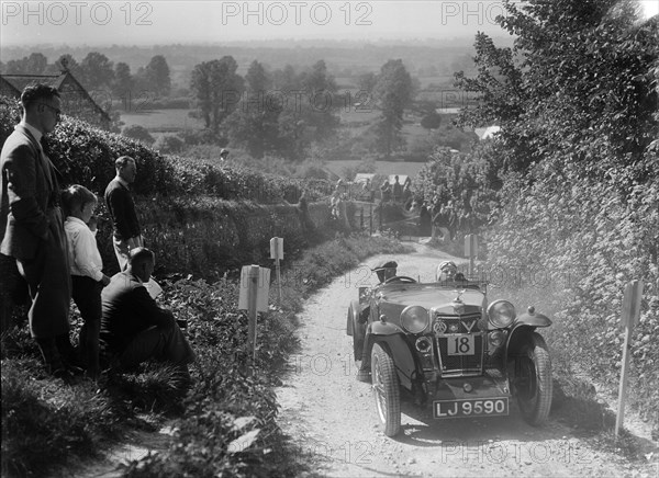 1934 MG PA taking part in a West Hants Light Car Club Trial, Ibberton Hill, Dorset, 1930s. Artist: Bill Brunell.