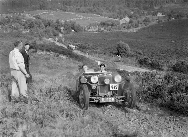 1932 Frazer-Nash TT replica taking part in the NWLMC Lawrence Cup Trial, 1937. Artist: Bill Brunell.